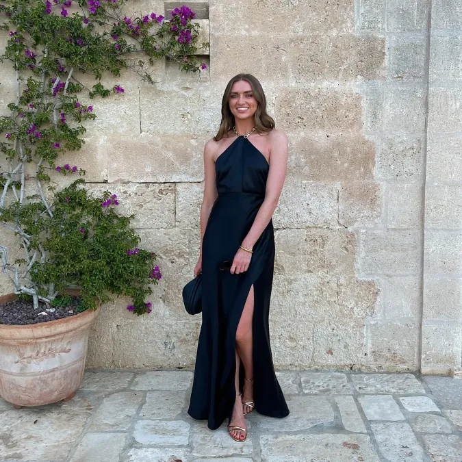Black Halter Evening Dress Outfit