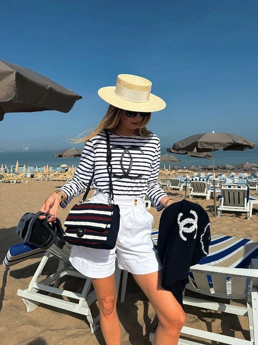 Striped Beach Top and White Shorts Outfit