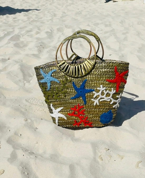 Embellished Starfish Straw Tote