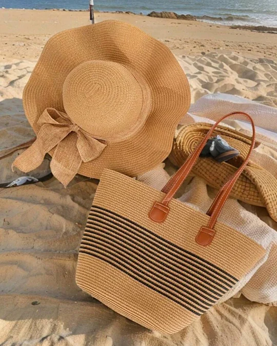 Striped Straw Beach Tote