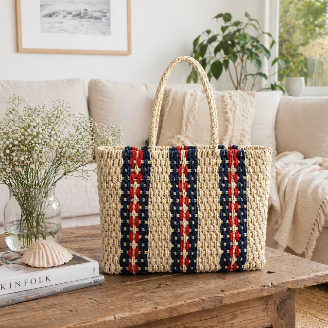Striped Woven Market Tote