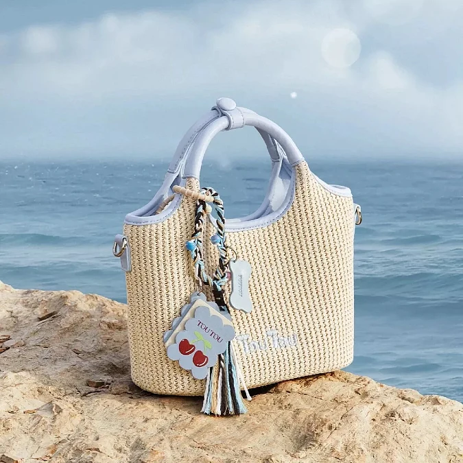 White Trim Mini Straw Tote