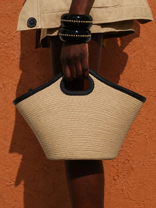 Sculpted Straw Top Handle Bag
