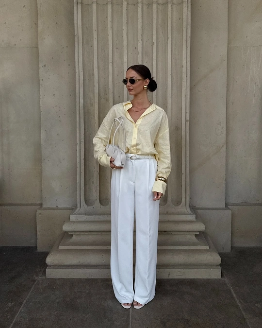 Pastel Linen Shirt and Wide Leg Trousers