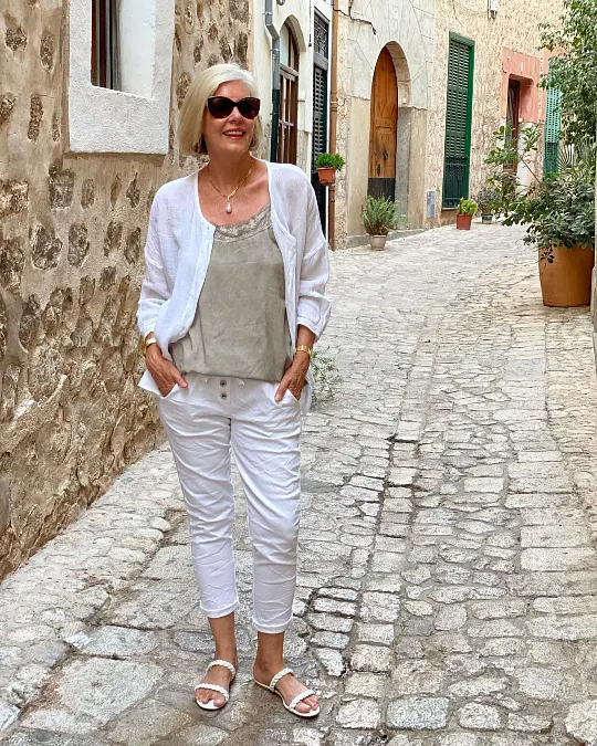 White Linen Layers with Soft Taupe Cami