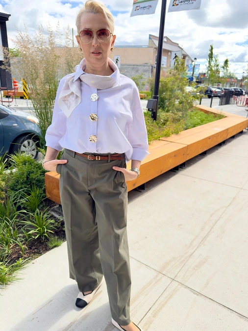 White Button Shirt with Olive Tailored Trousers