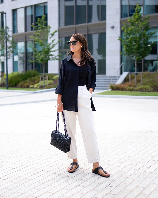 Black Linen Shirt with White Tailored Pants