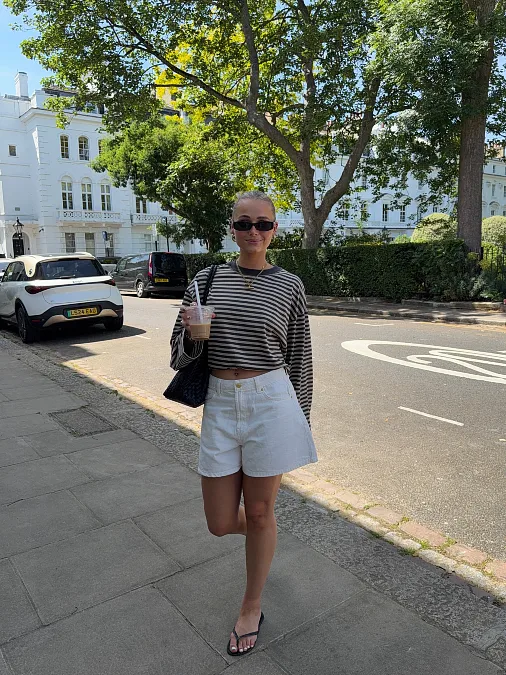 Striped Long Sleeve Tee With White Tailored Shorts