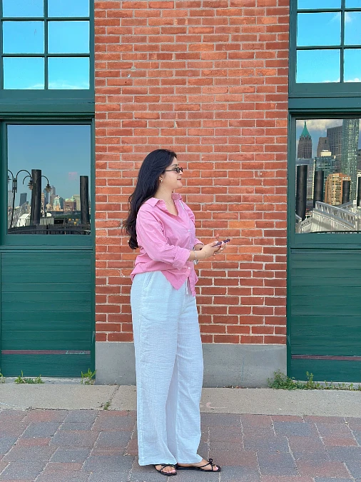Pink Linen Shirt With White Wide Leg Pants