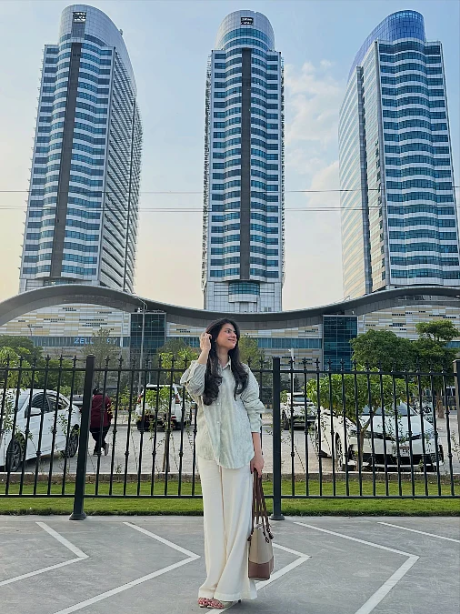 Striped Button Shirt With Cream Wide Leg Pants