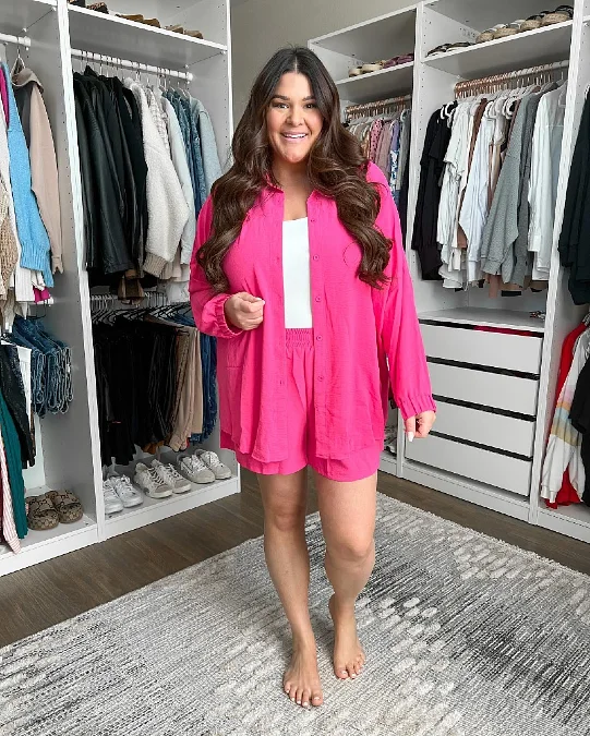 Magenta Relaxed Shirt And Matching Shorts