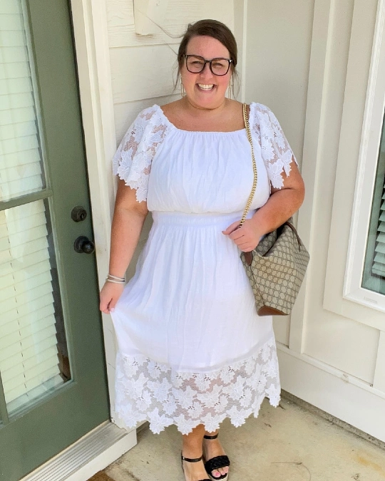 White Floral Lace Trim Dress