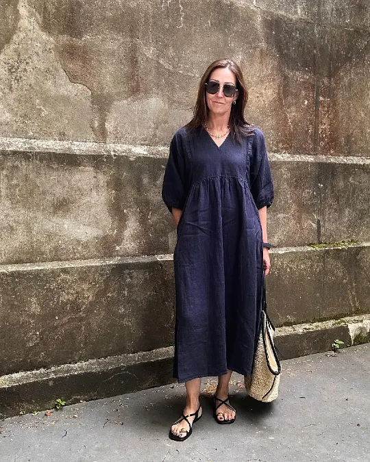 Navy Linen Midi Dresses