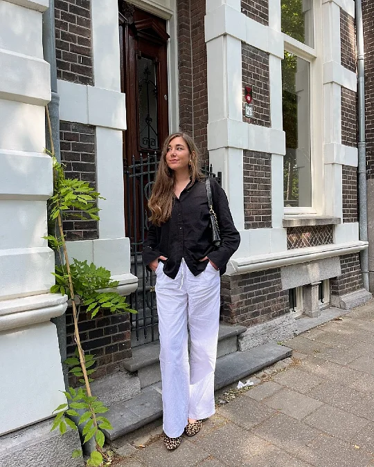 Black Linen Button Down and Wide Leg Trousers