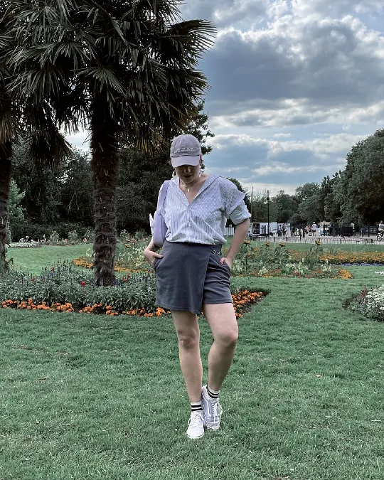 Striped Button Down and Tailored Skort
