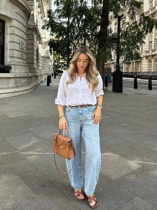 White Linen Shirt and Wide Leg Jeans