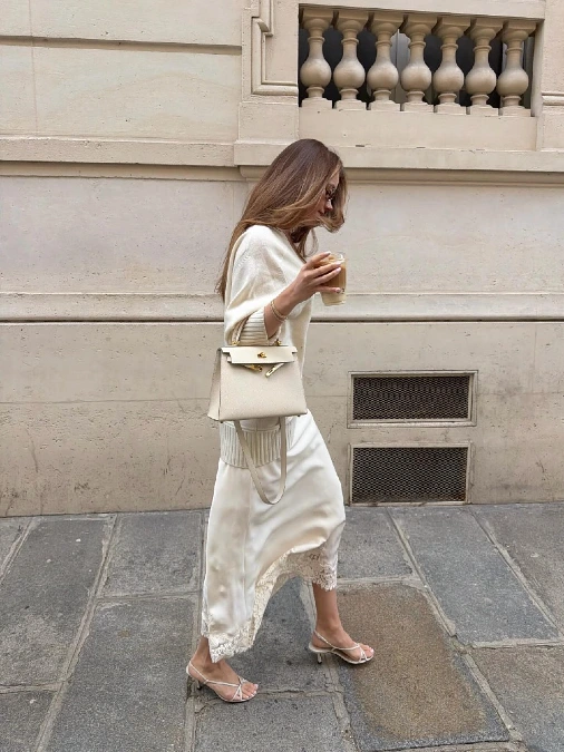 Knit Sweater and Lace Trim Slip Skirt
