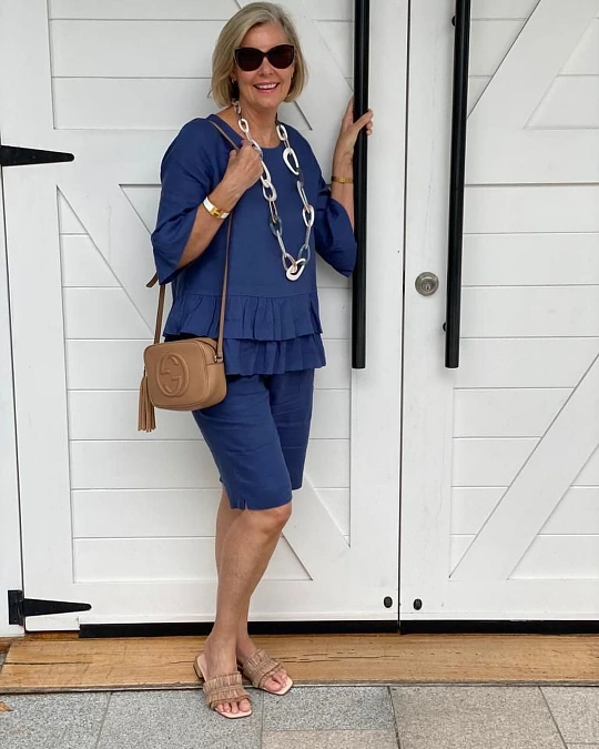 Navy Ruffle Top With Matching Shorts