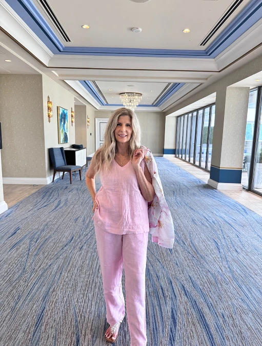 Soft Pink Linen Set With Floral Wrap