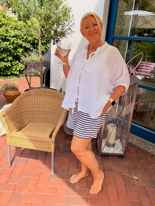 White Tie Front Blouse With Striped Shorts