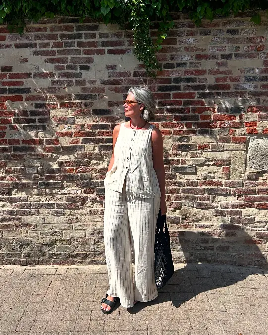 Striped Linen Vest With Wide Leg Pants