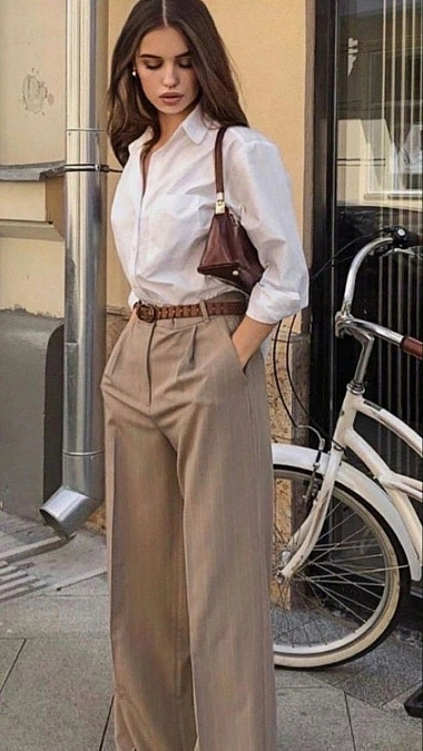 White Button Down Shirt and Wide Leg Trousers