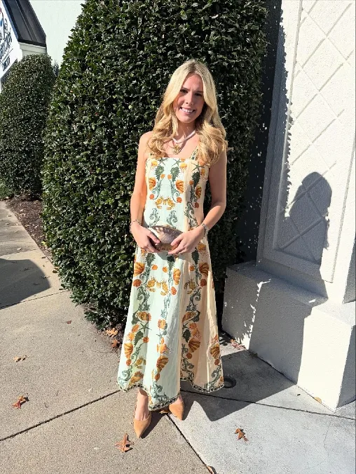 Ocean Themed Block Print Midi Dress