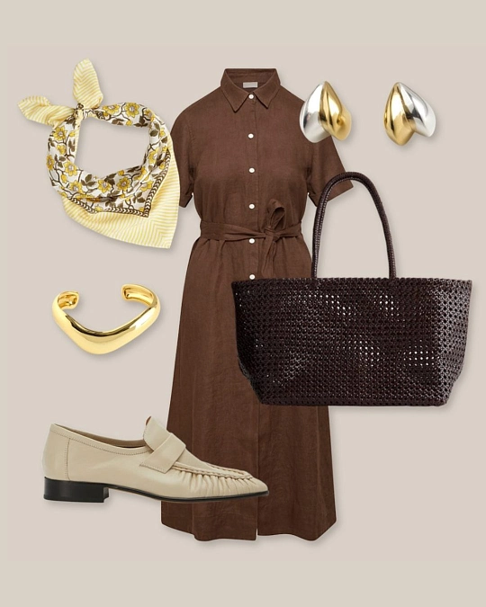Linen Shirt Dress and Woven Accessories