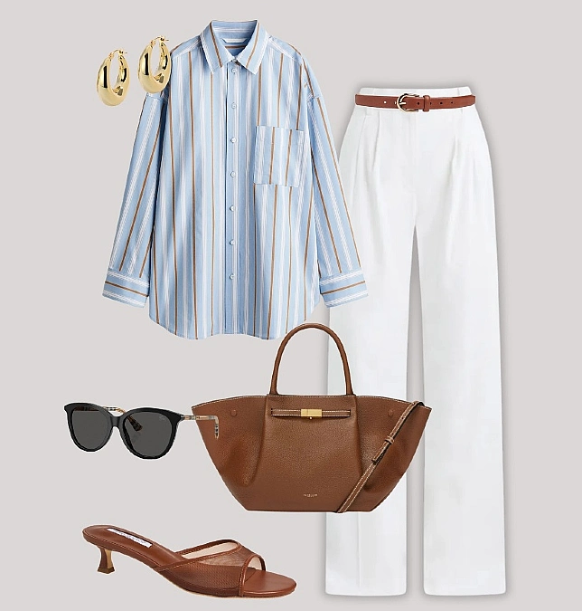 Striped Button Down and Pleated White Pants