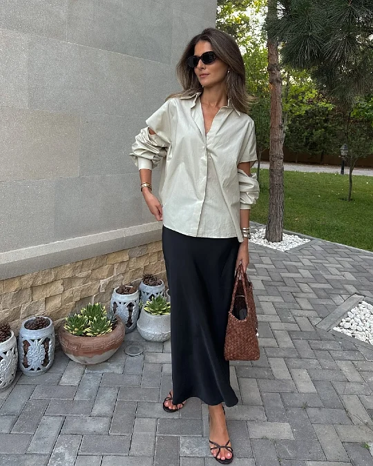 Deconstructed Button Down and Satin Maxi Skirt