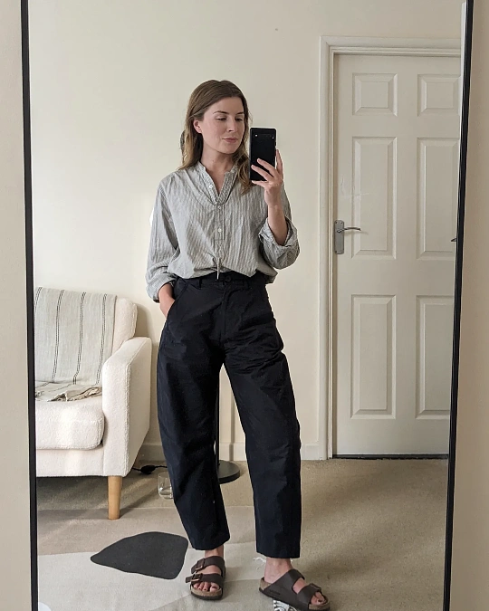 Striped Button Down Shirt and High Waisted Trousers