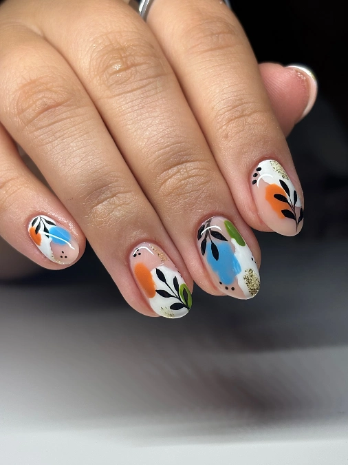 Abstract Botanical Accent Nails