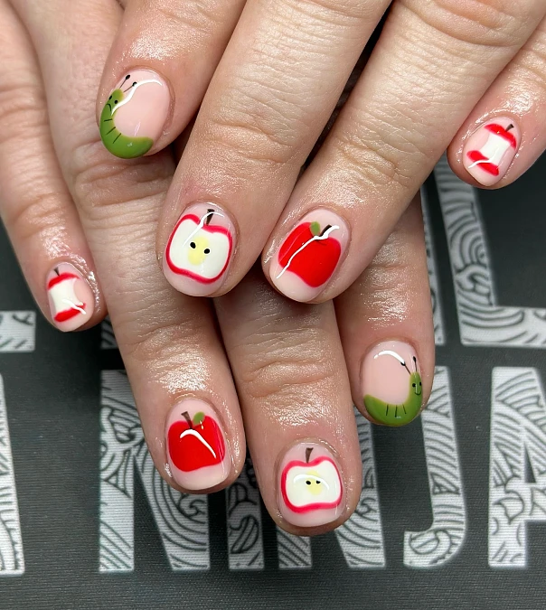 Apple and Caterpillar Nails