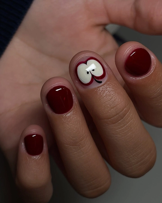Burgundy Apple Accent Nails