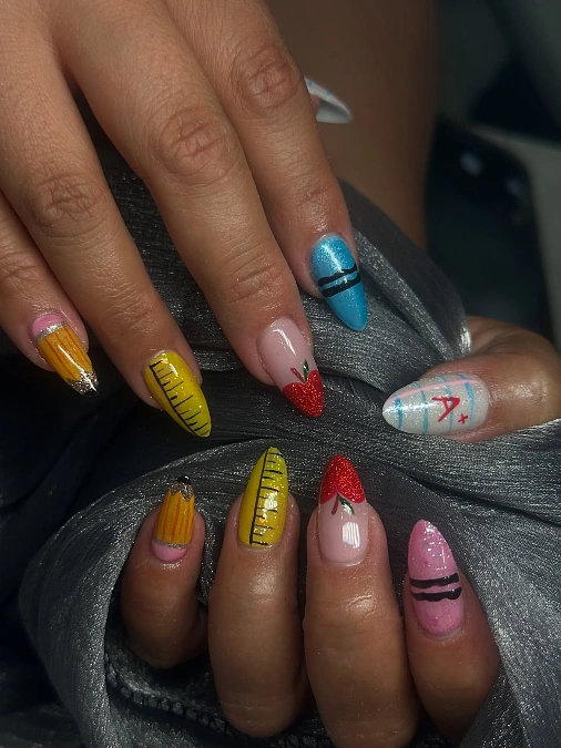 Glittery School Supply Nails