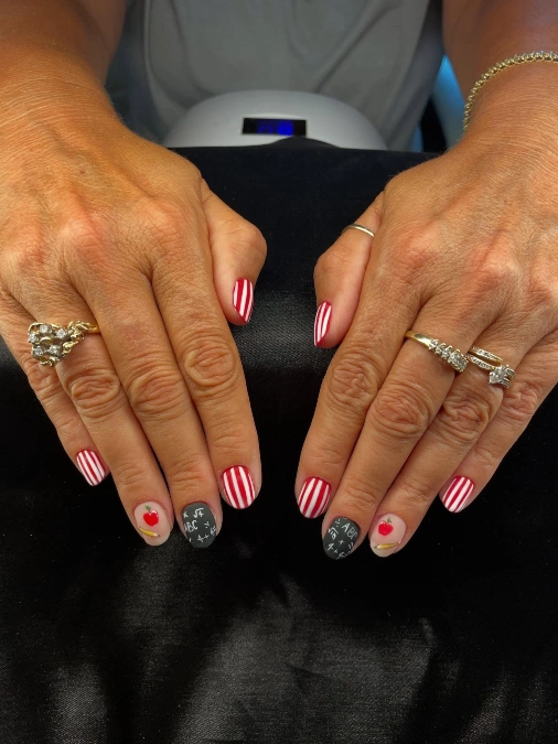 Striped Apple and Chalkboard Nails
