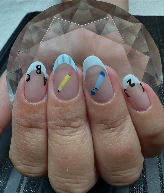 Blue French Tip School Nails