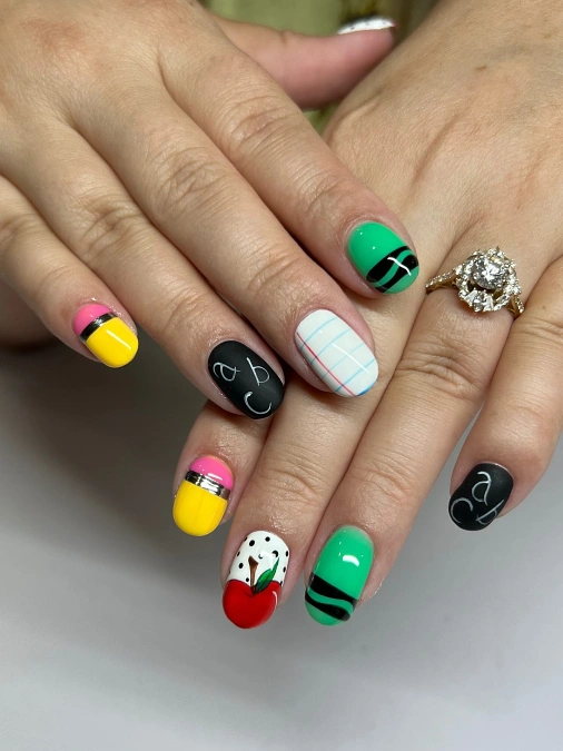 Chalkboard, Crayon, and Apple Nails