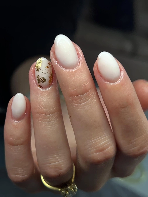 Milky White Nails with Gold Foil