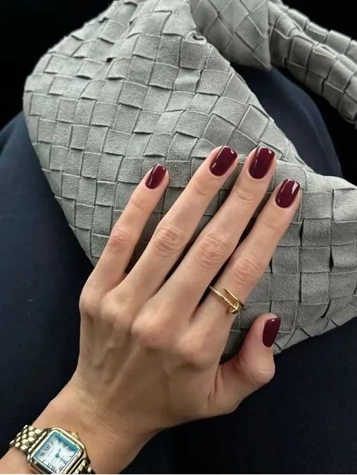 Glossy Burgundy Squoval Nails