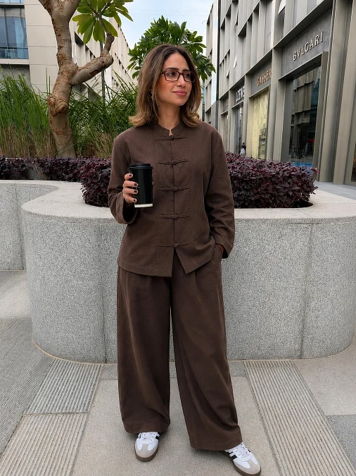 Brown Relaxed Co Ord With Wide Leg Pants