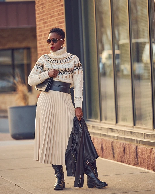 Fair Isle Sweater + Pleated Midi Skirt