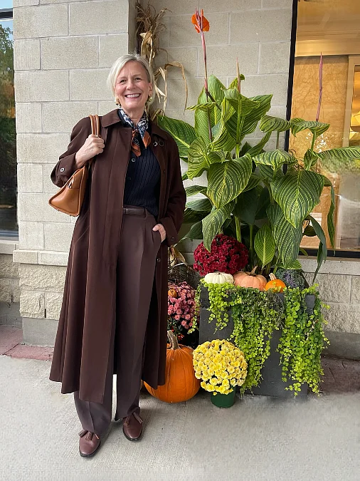 Chocolate Brown Layers and Wide-Leg Trousers