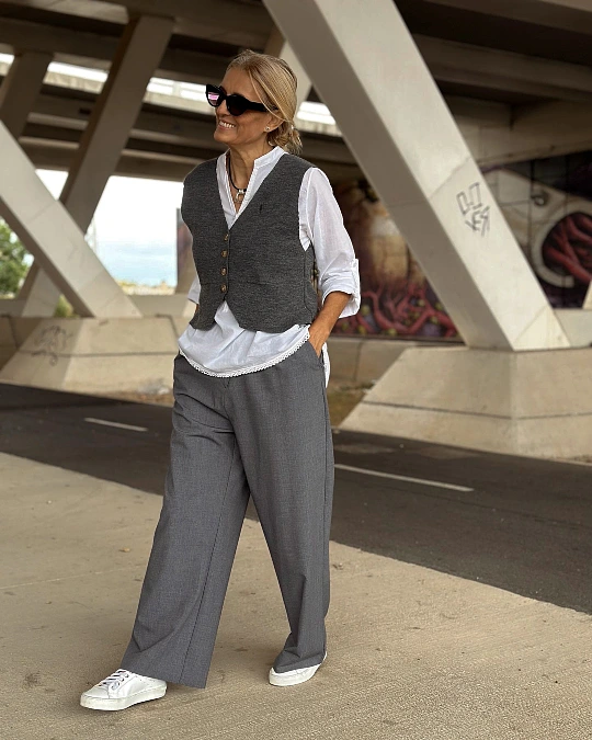 Gray Waistcoat and Wide-Leg Trousers
