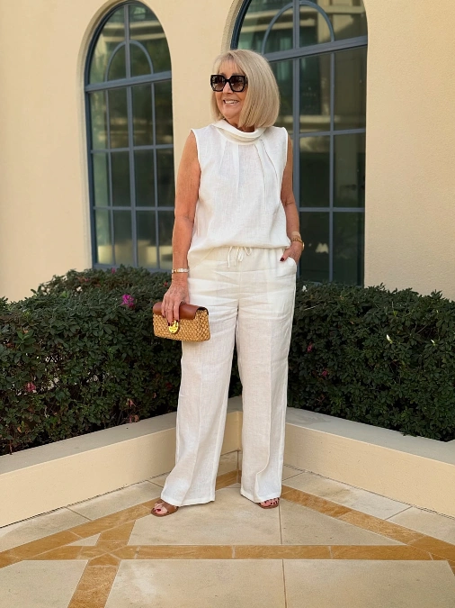 White Linen Top With Wide Leg Pants