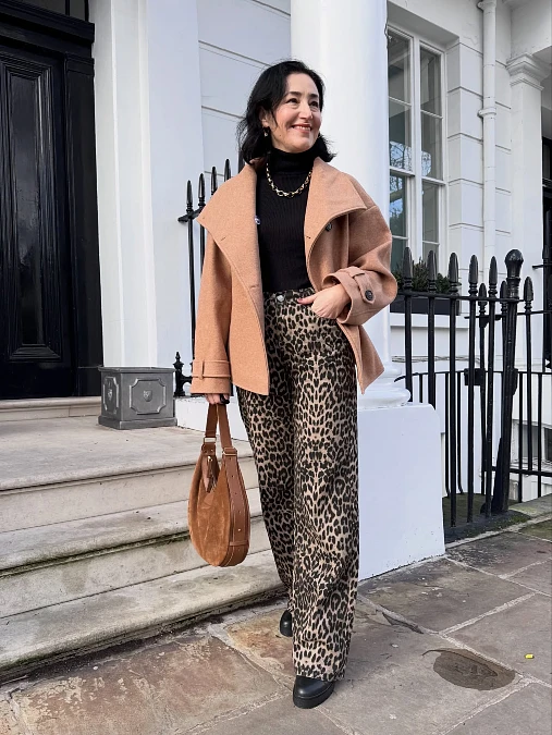Camel Jacket and Leopard Trousers