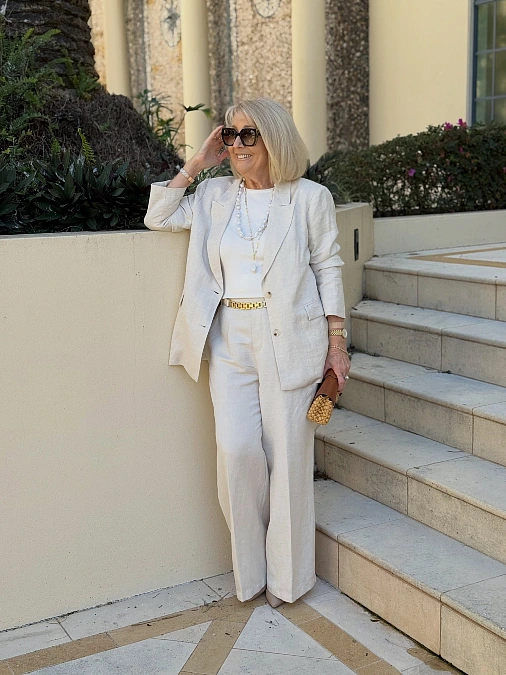 Ivory Linen Suit and Gold Accents