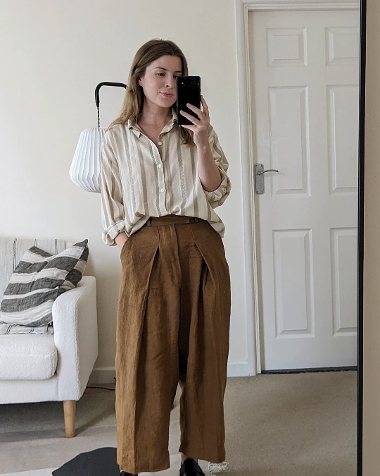 Pleated Wide Leg Trousers and Striped Shirt