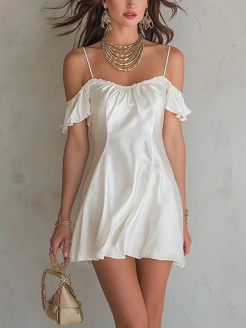 Ivory Satin Cold Shoulder Dress