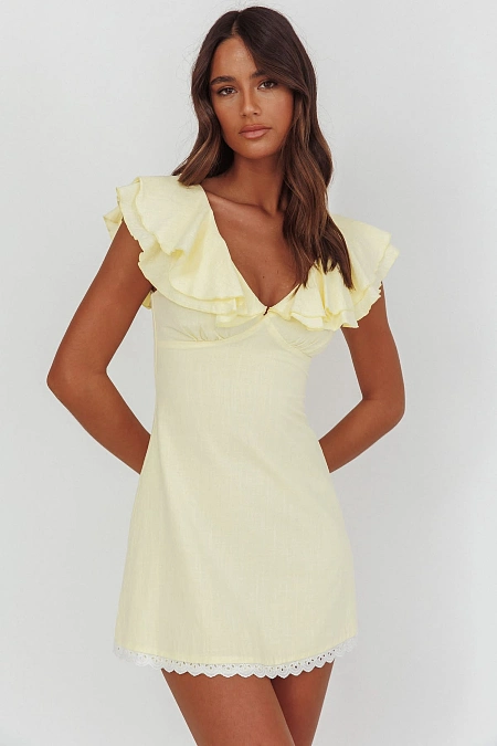 Pale Yellow Ruffle Mini Dress